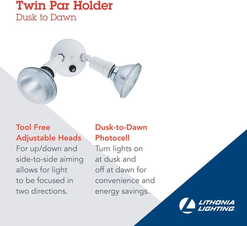 Lithonia Lighting OFTH 300PR 120 P WH M12 2-Light Dusk-to-Dawn Security Flood Light Fixture, White - Image 2